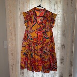 Umgee Vibrant Floral Mini Dress - Yellow/Orange, Turquoise, Pinks